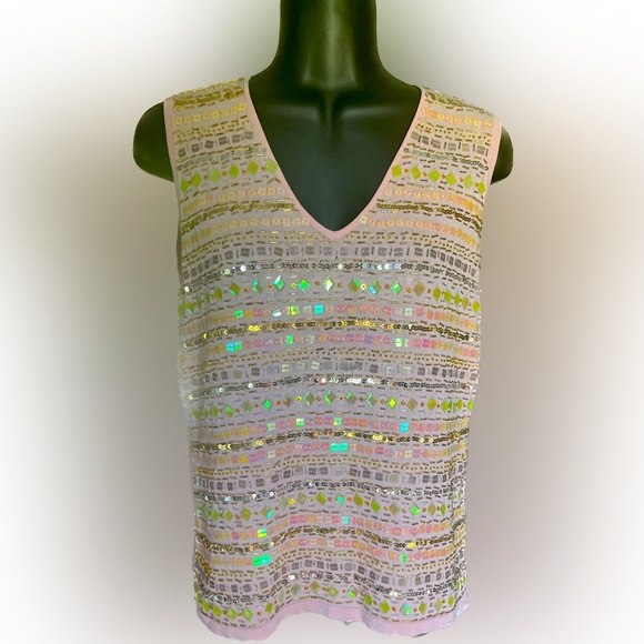Joseph A Tops - Vintage Joseph A Sequin Iridescent Pink Tank Top Fits like M/L